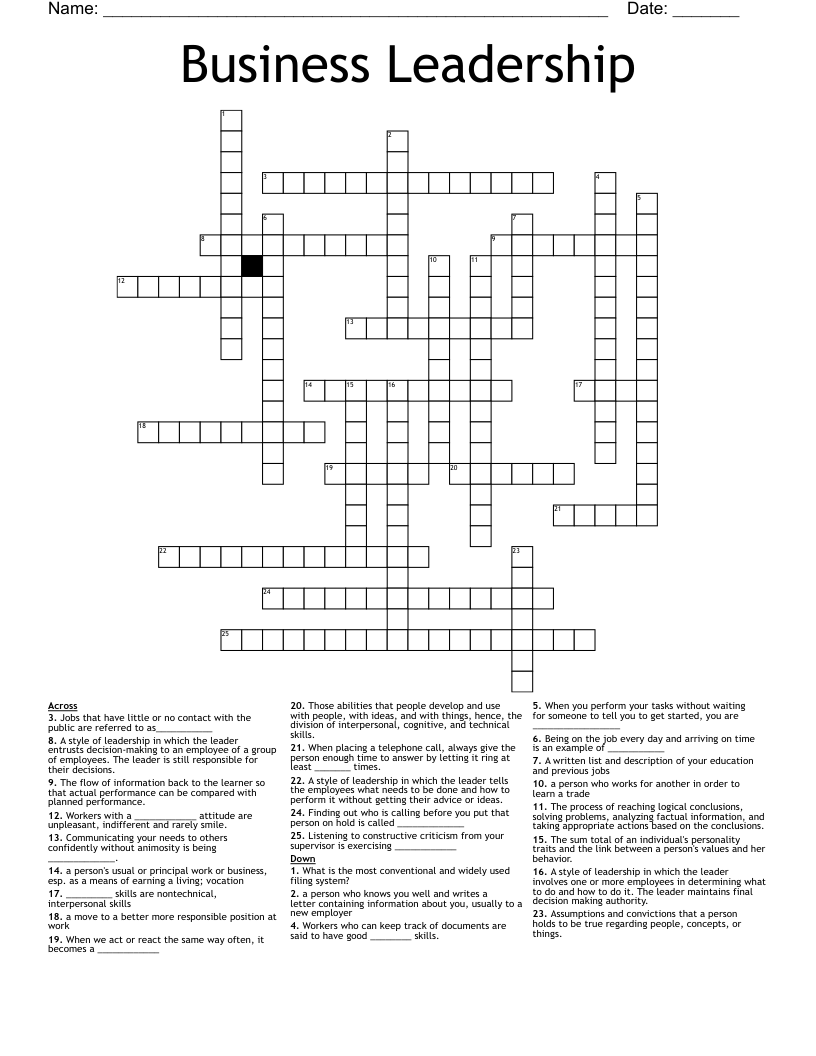 Business Leadership Crossword
