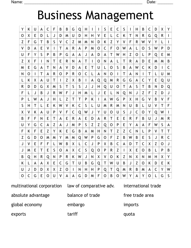 Business Management Word Search