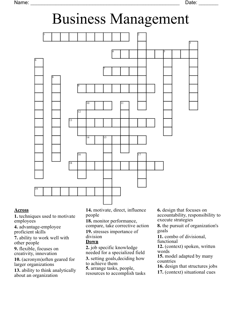 Business Management Crossword