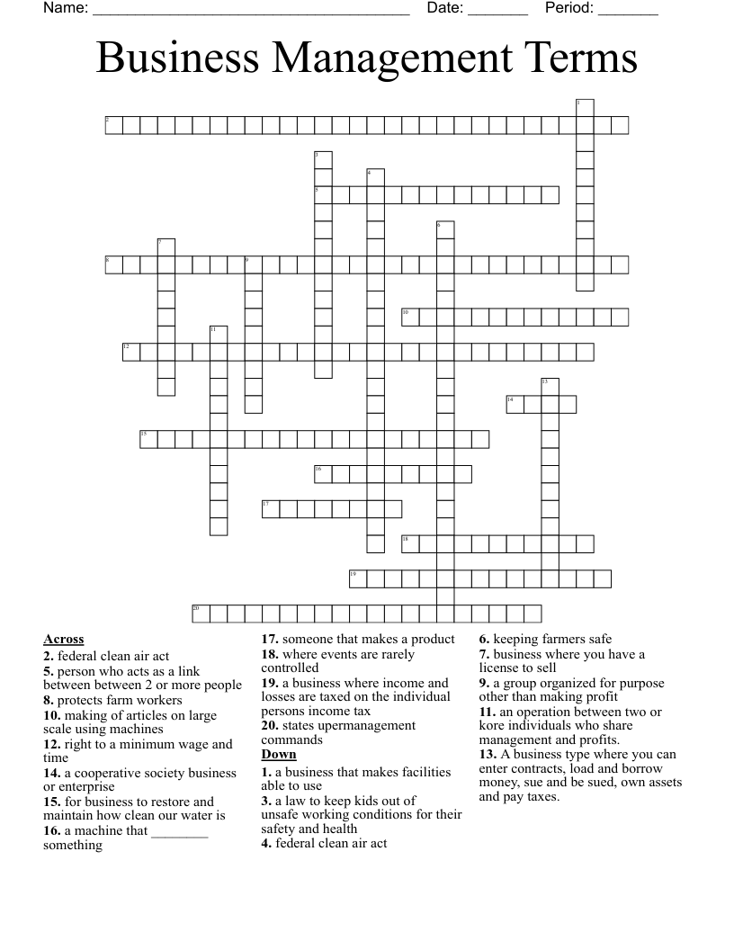 Business Management Terms  Crossword