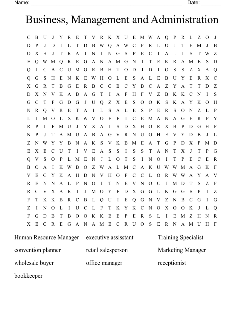 Business, Management and Administration Word Search