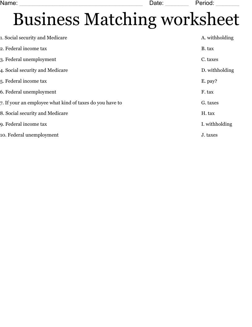 Business Matching worksheet