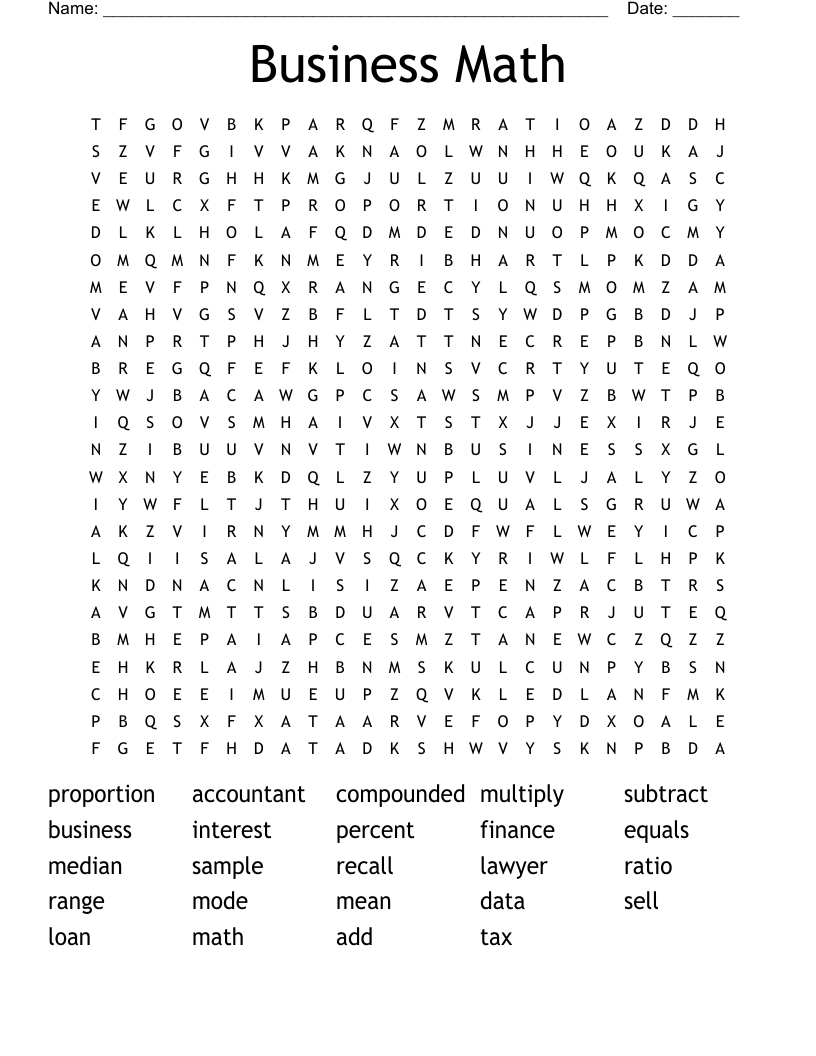 Business Math Word Search