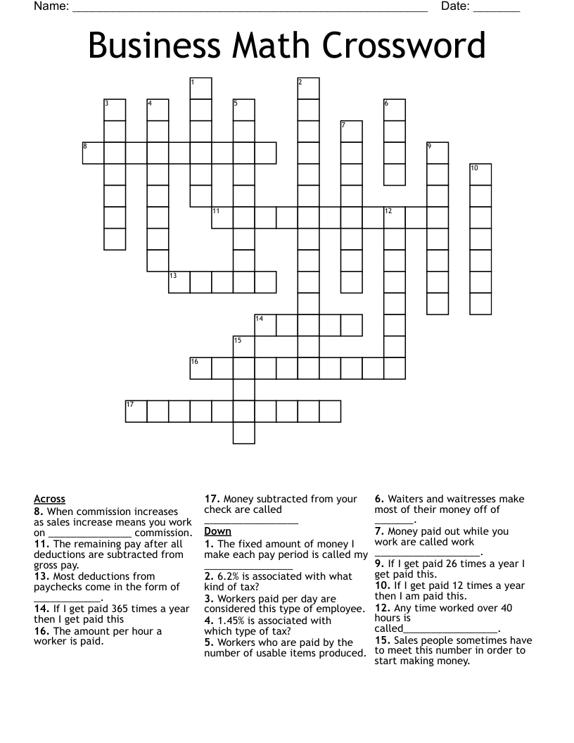 Business Math Crossword
