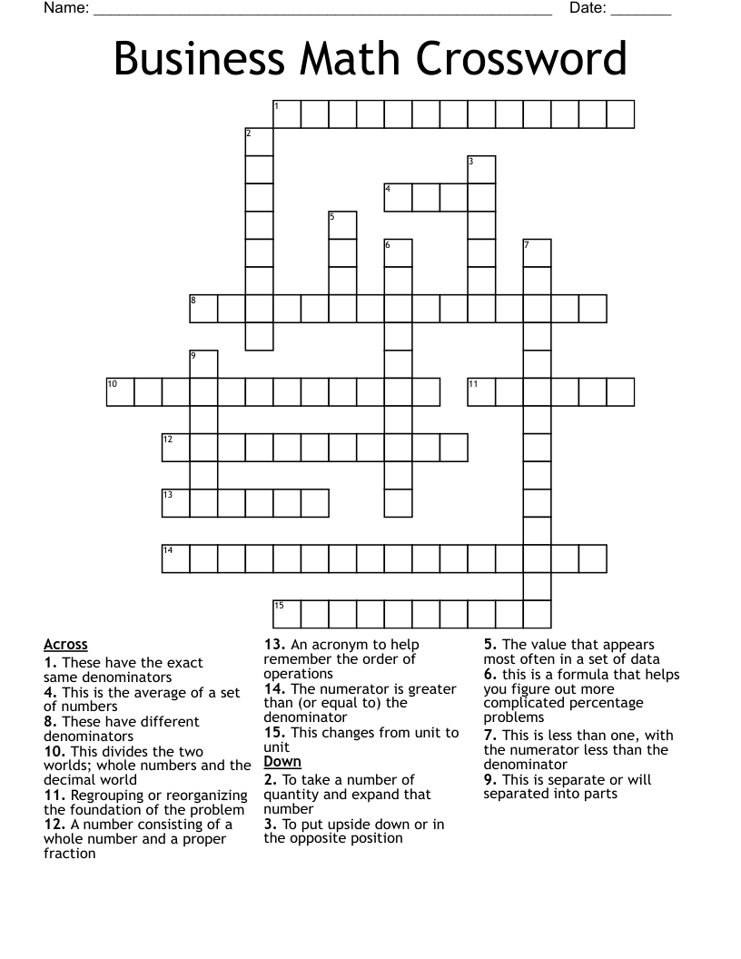 Business Math Crossword 