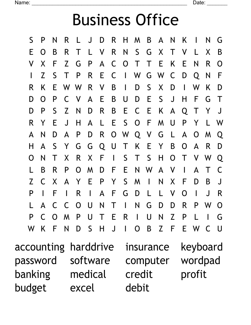 Business Office Word Search