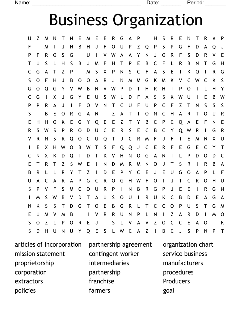 Business Organization Word Search