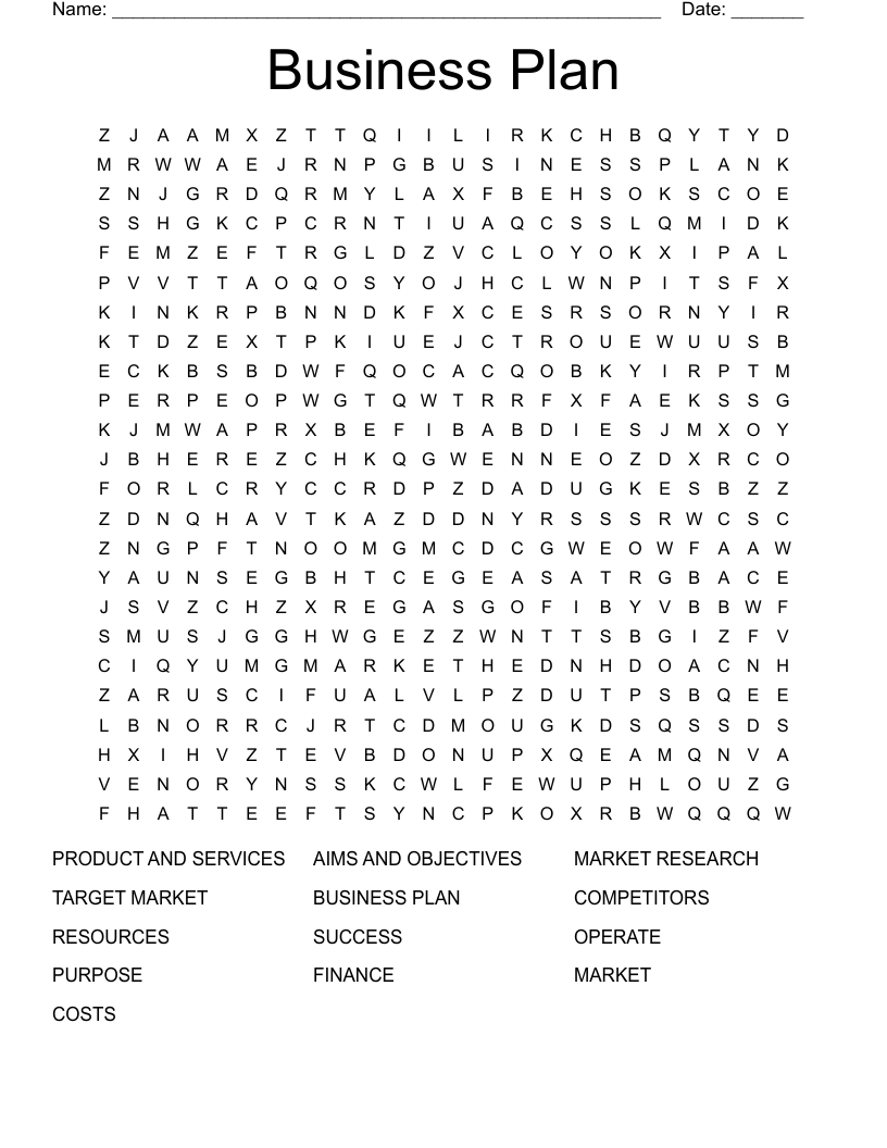 Business Plan Word Search