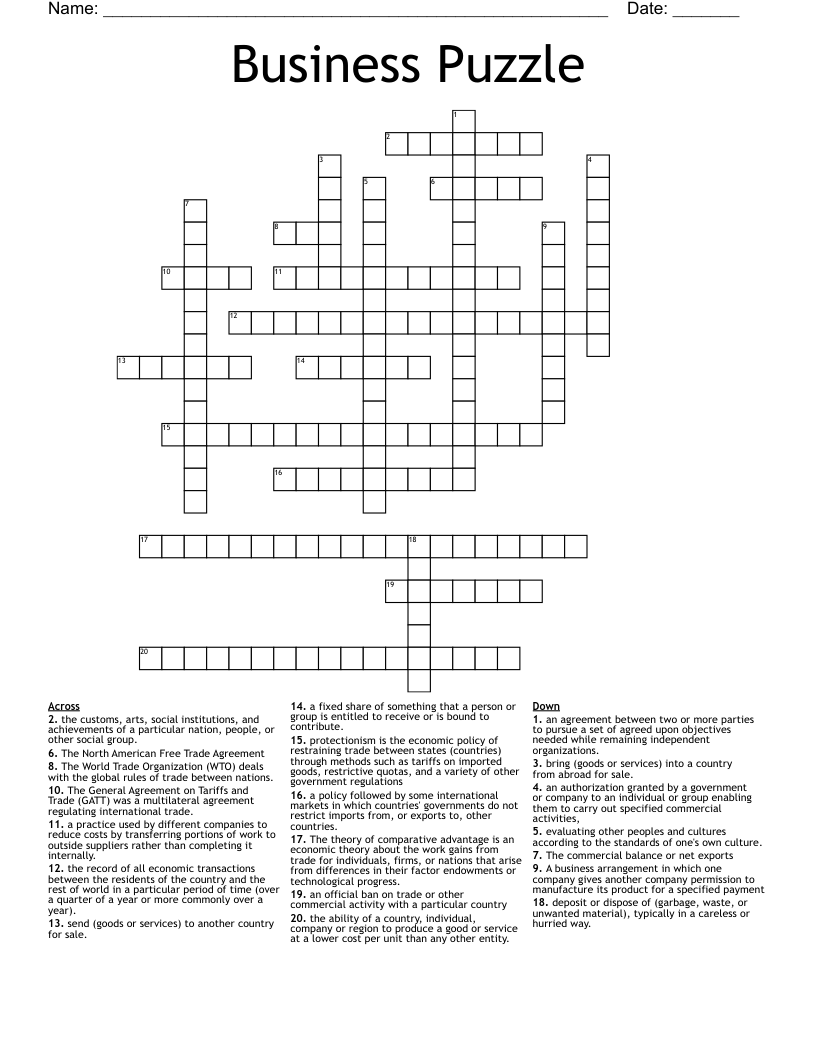 Business Puzzle Crossword
