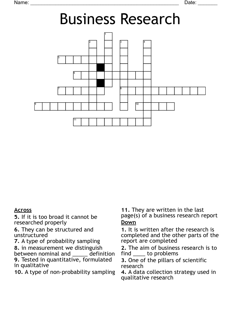 Business Research  Crossword