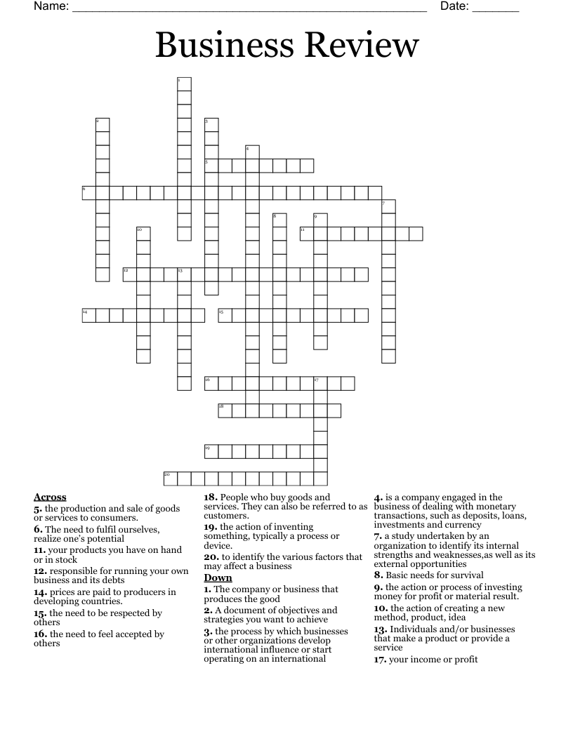 Business Review Crossword
