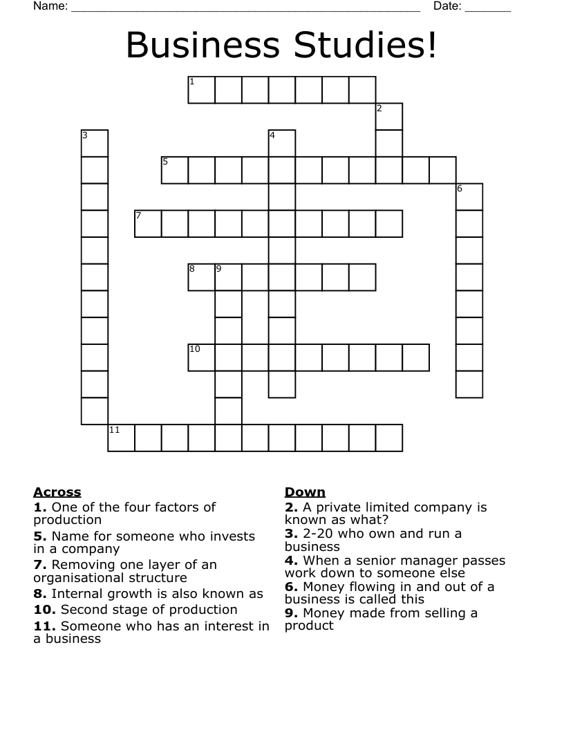 Business Studies! Crossword