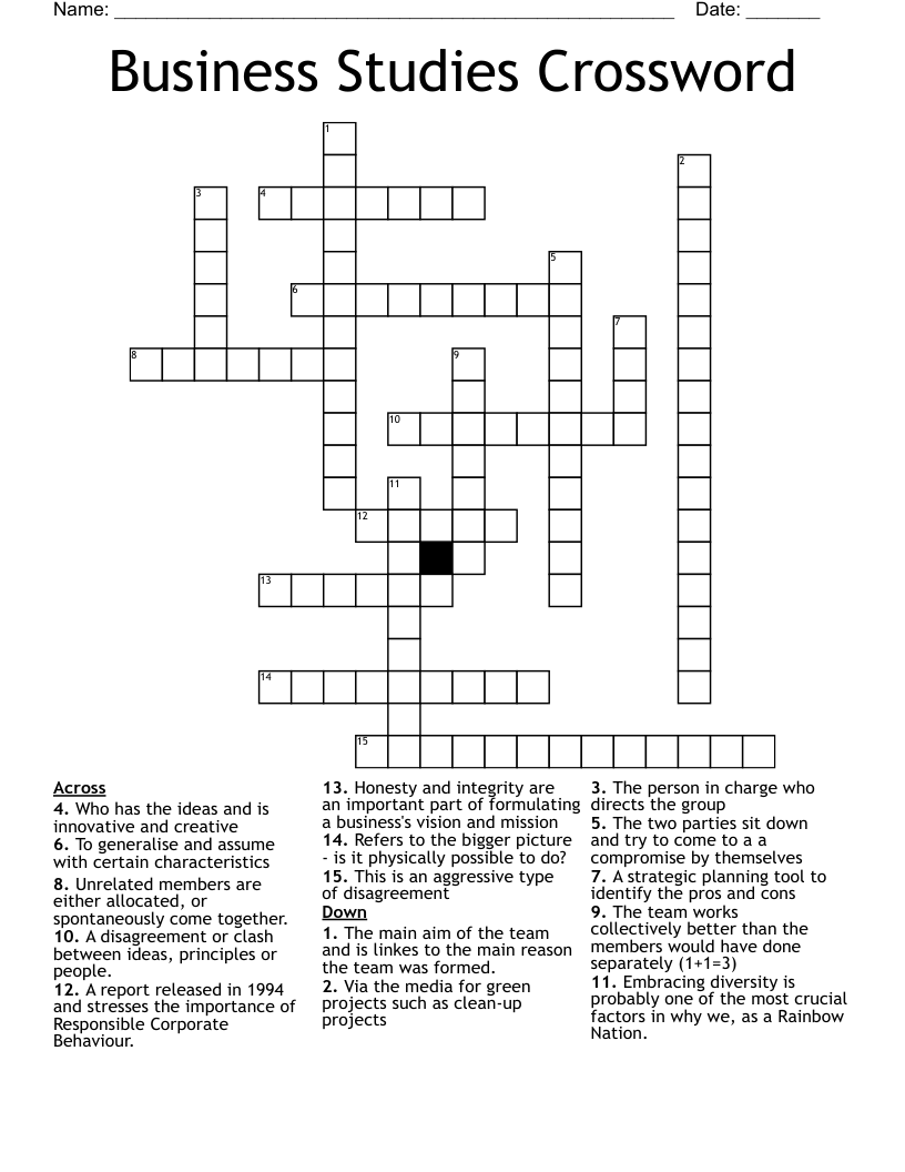 Business Studies Crossword
