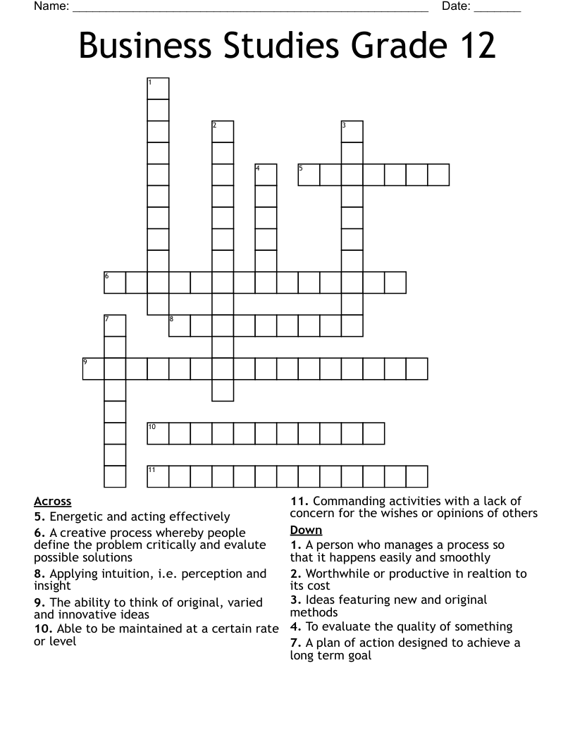 Business Studies Grade 12 Crossword