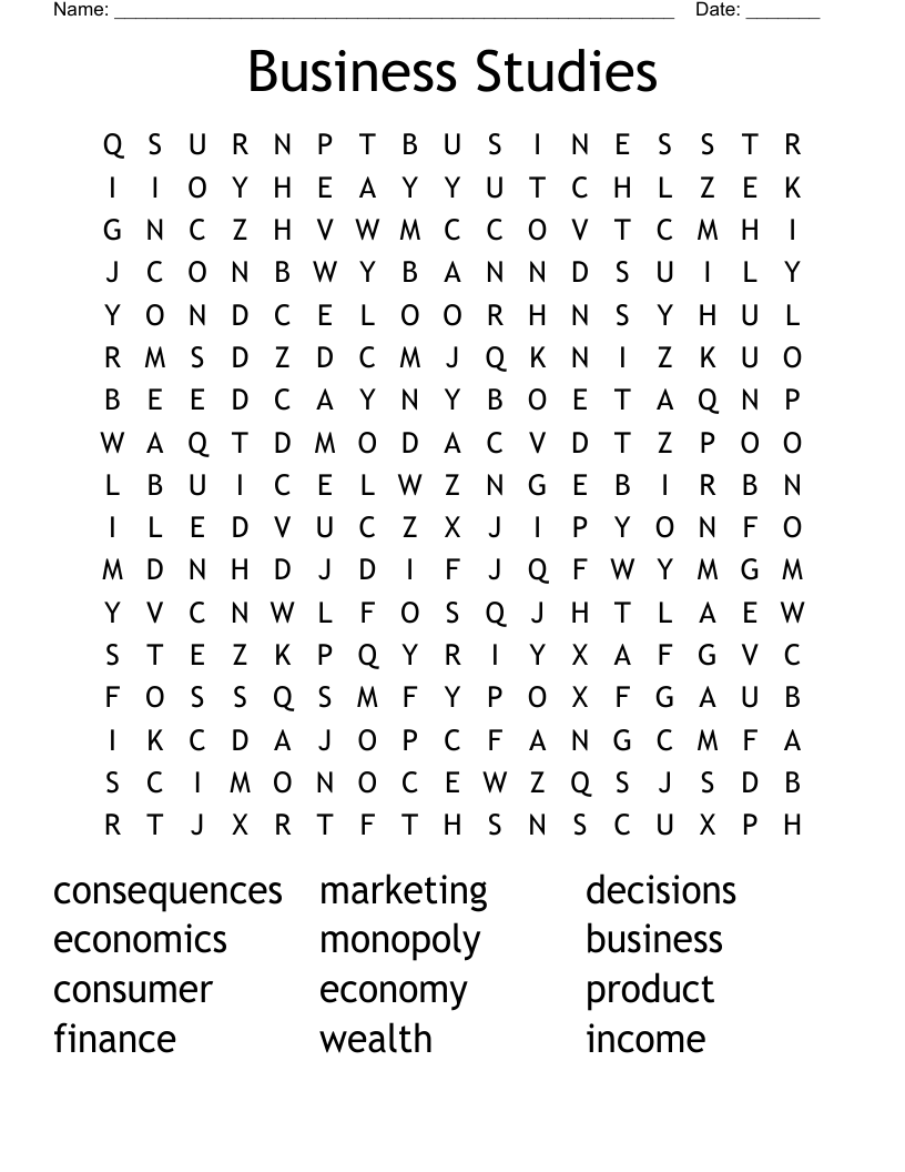 Business Studies  Word Search