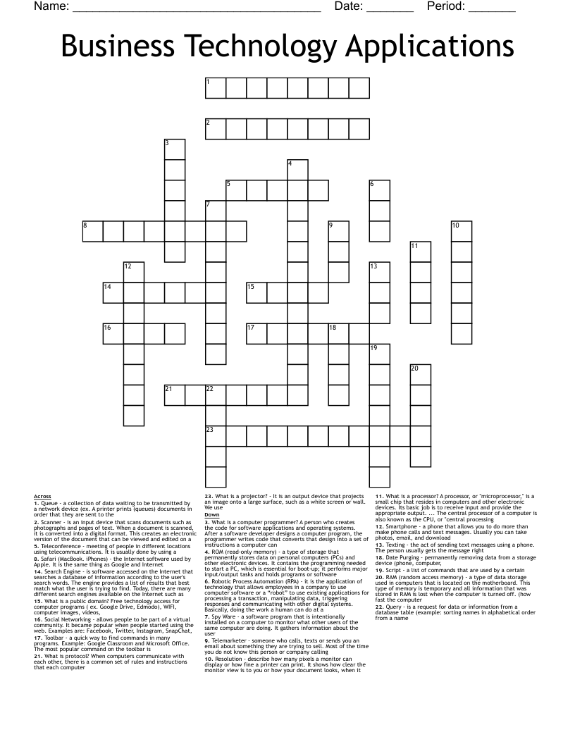 Business Technology Applications Crossword