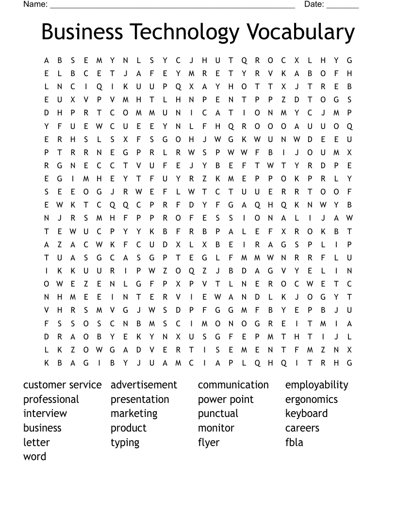 Business Technology Vocabulary Word Search