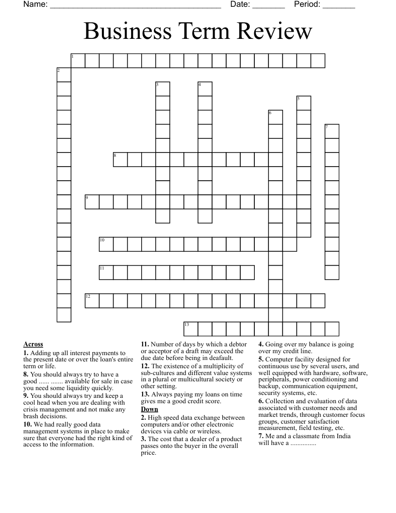 Business Term Review Crossword