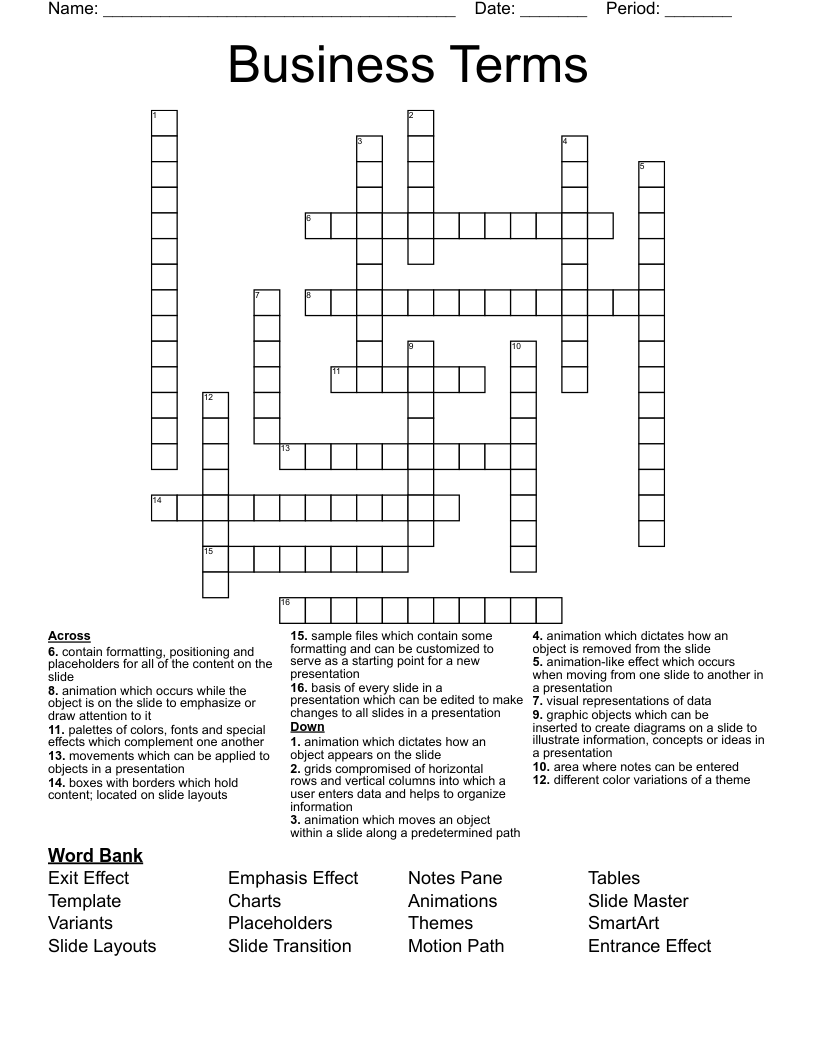 Business Terms Crossword