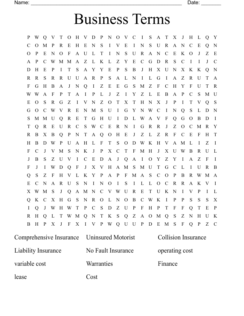 Business Terms Word Search