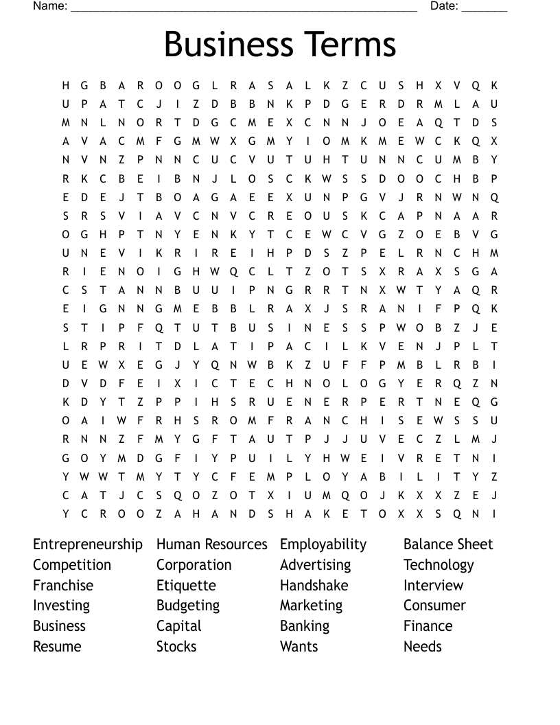 Business Terms Word Search