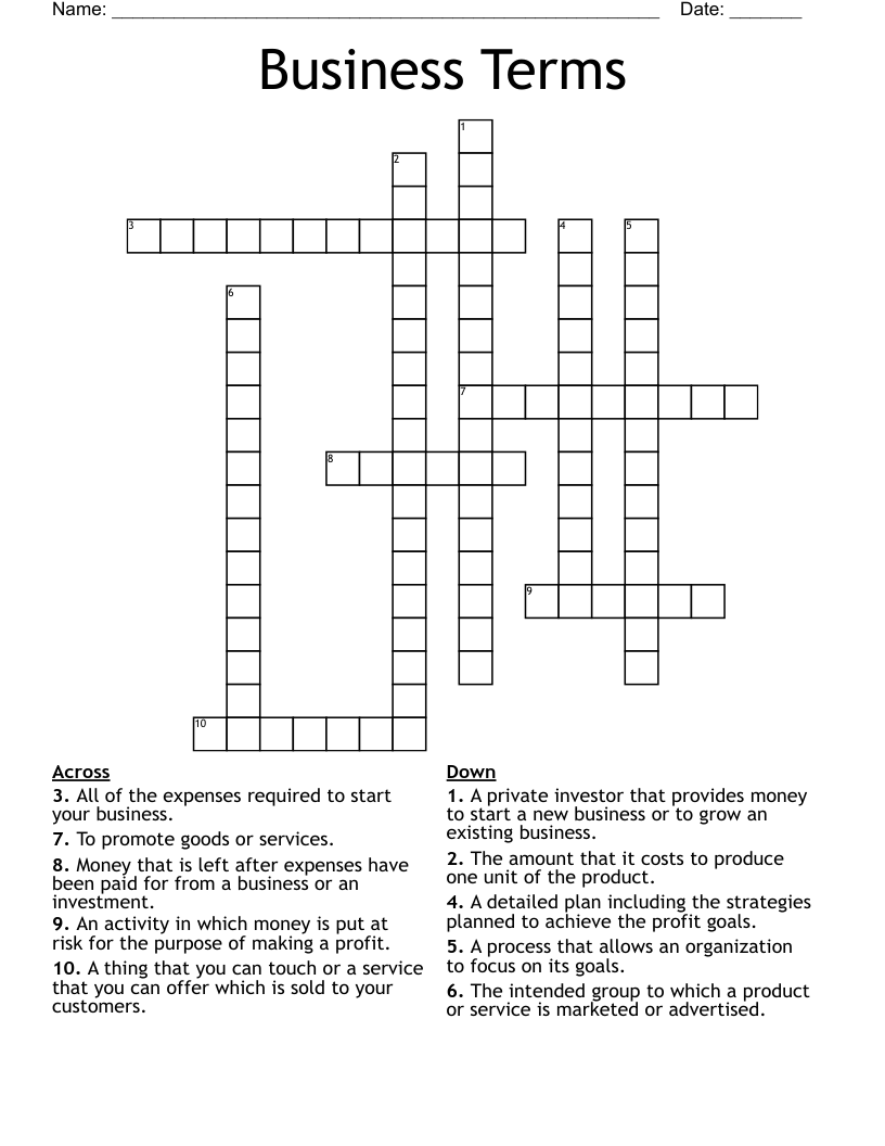 Business Terms Crossword