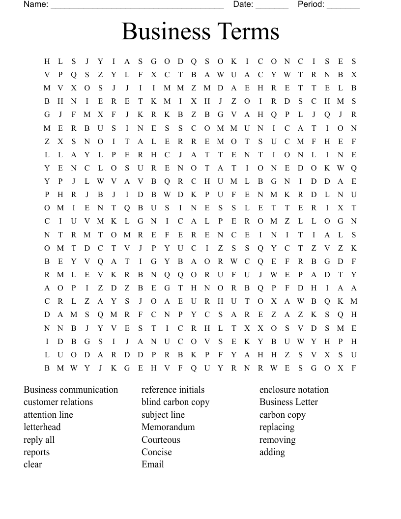 Business Terms Word Search