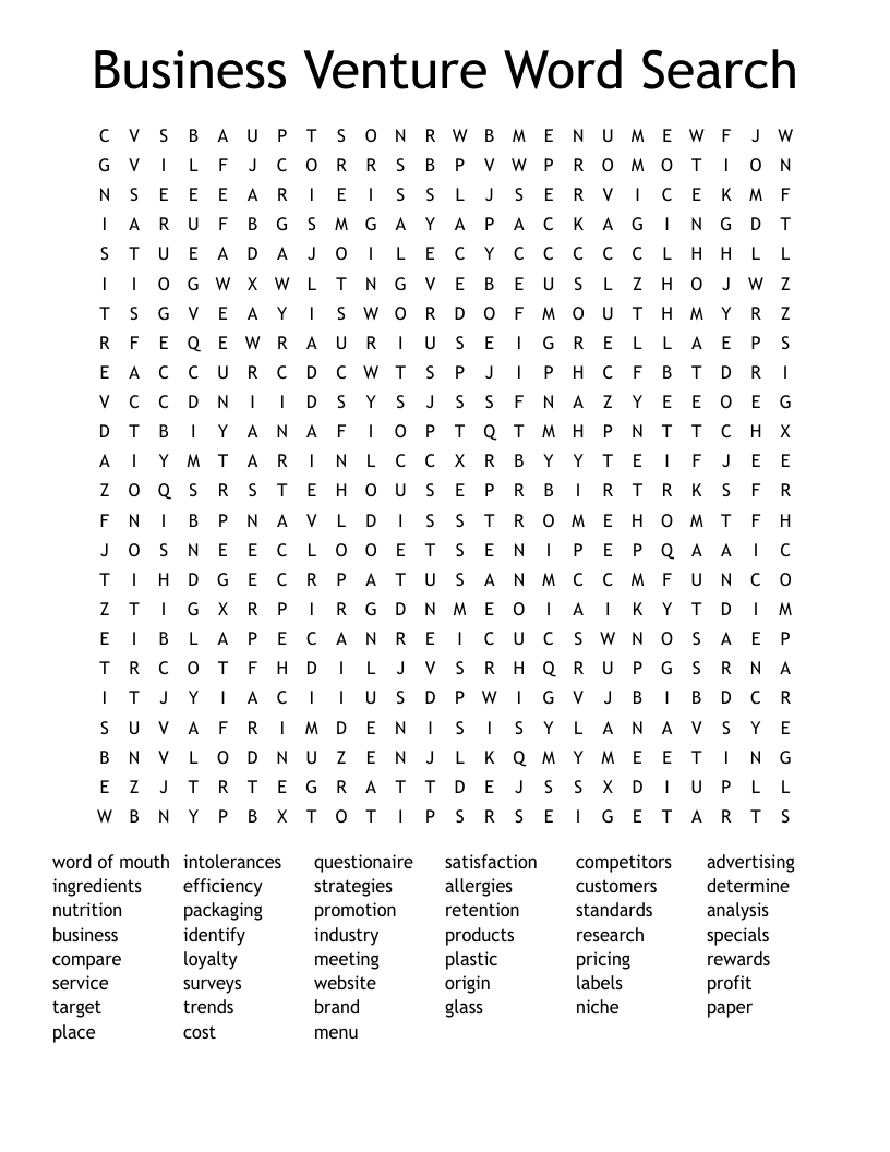Business Venture Word Search