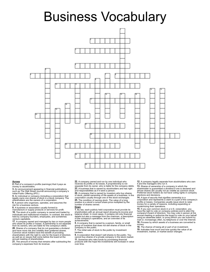Business Vocabulary Crossword