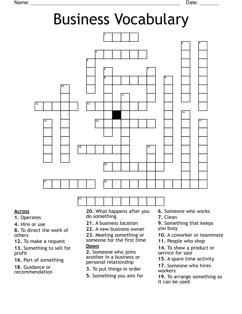 Business Vocabulary Crossword