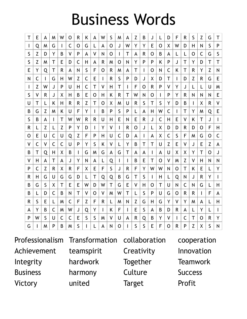 Business Words Word Search