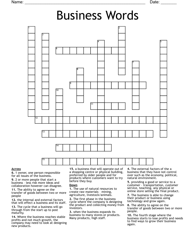 Business Words  Crossword
