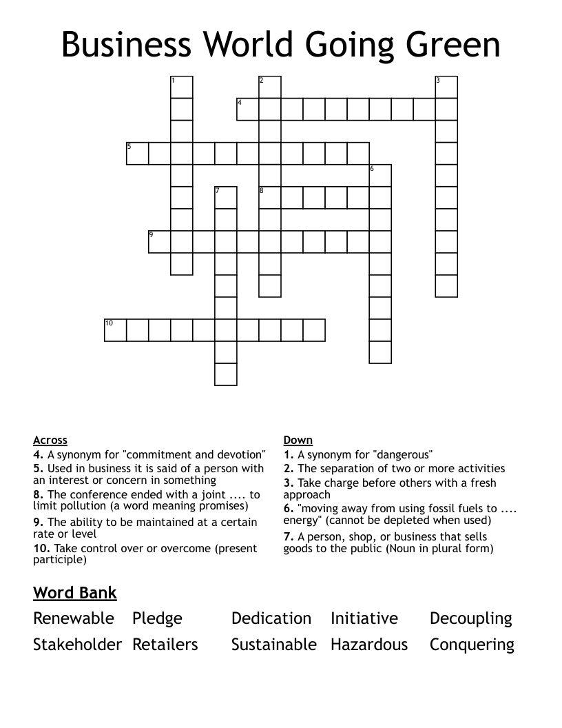 Business World Going Green Crossword