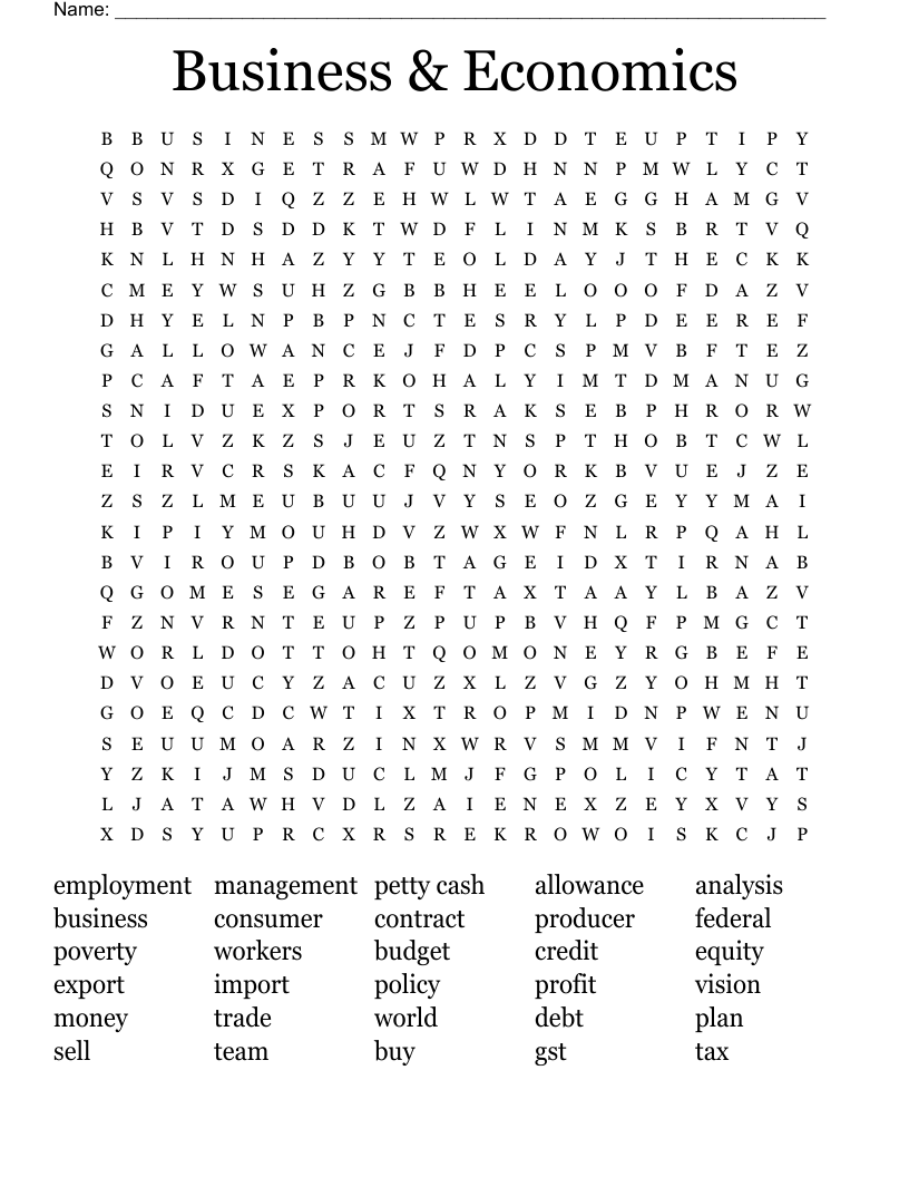 Business & Economics Word Search