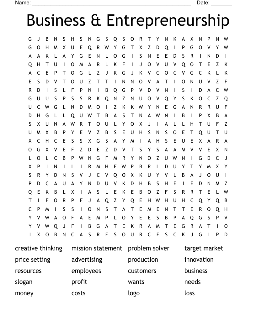 Business & Entrepreneurship Word Search