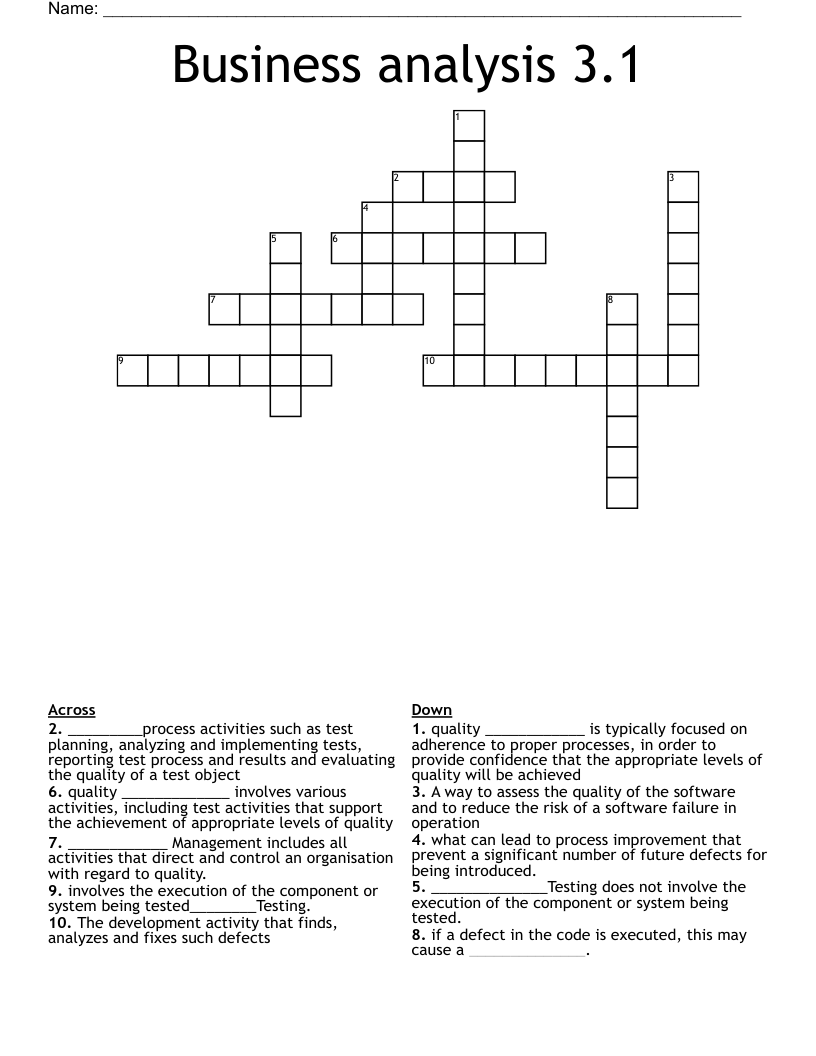 Business analysis 3.1 Crossword