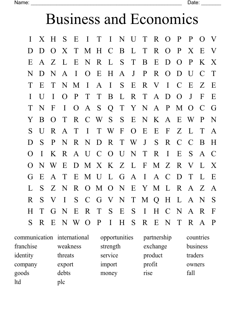 Business and Economics Word Search