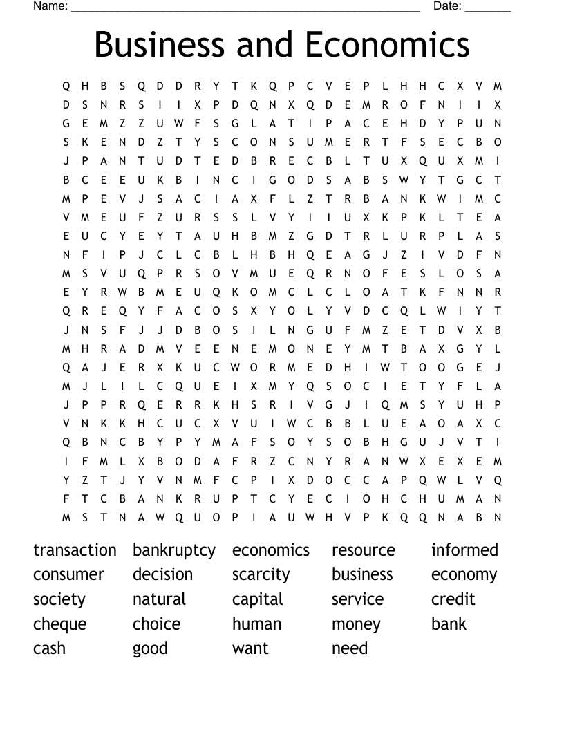 Business and Economics Word Search