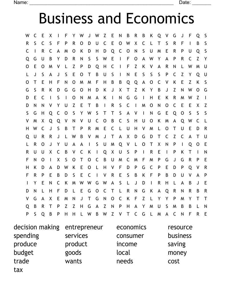 Business and Economics Word Search