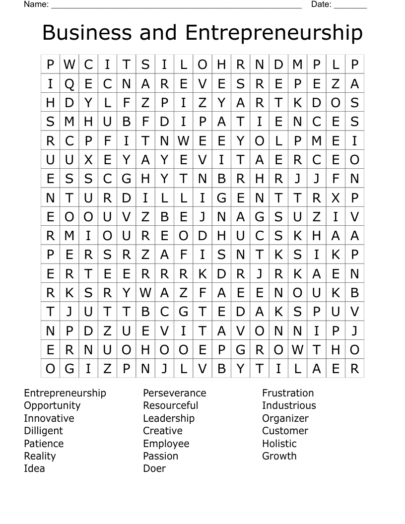 Business and Entrepreneurship Word Search
