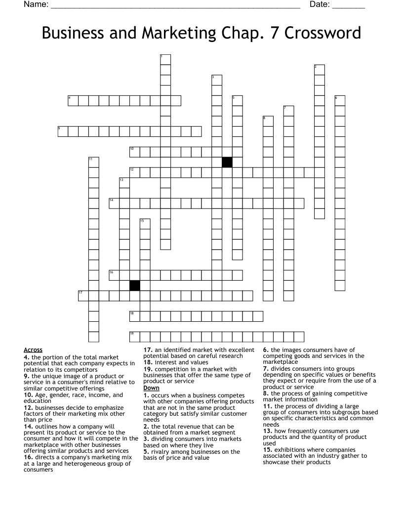 Business and Marketing Chap. 7 Crossword