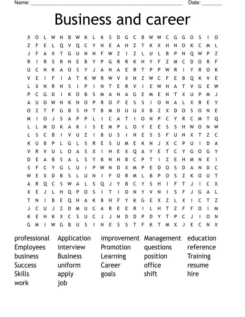 Business and career Word Search
