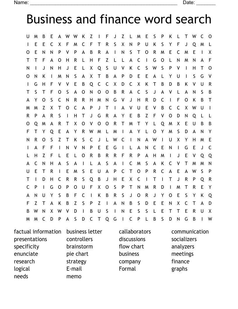 Business and finance word search 