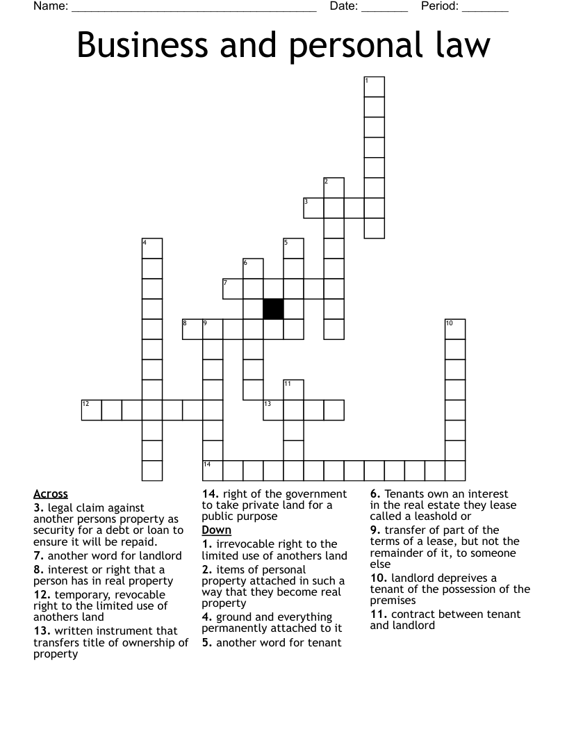 Business and personal law Crossword