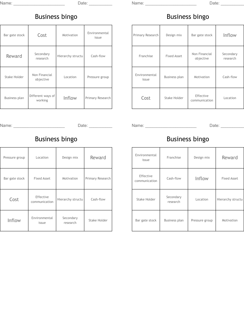 Business bingo