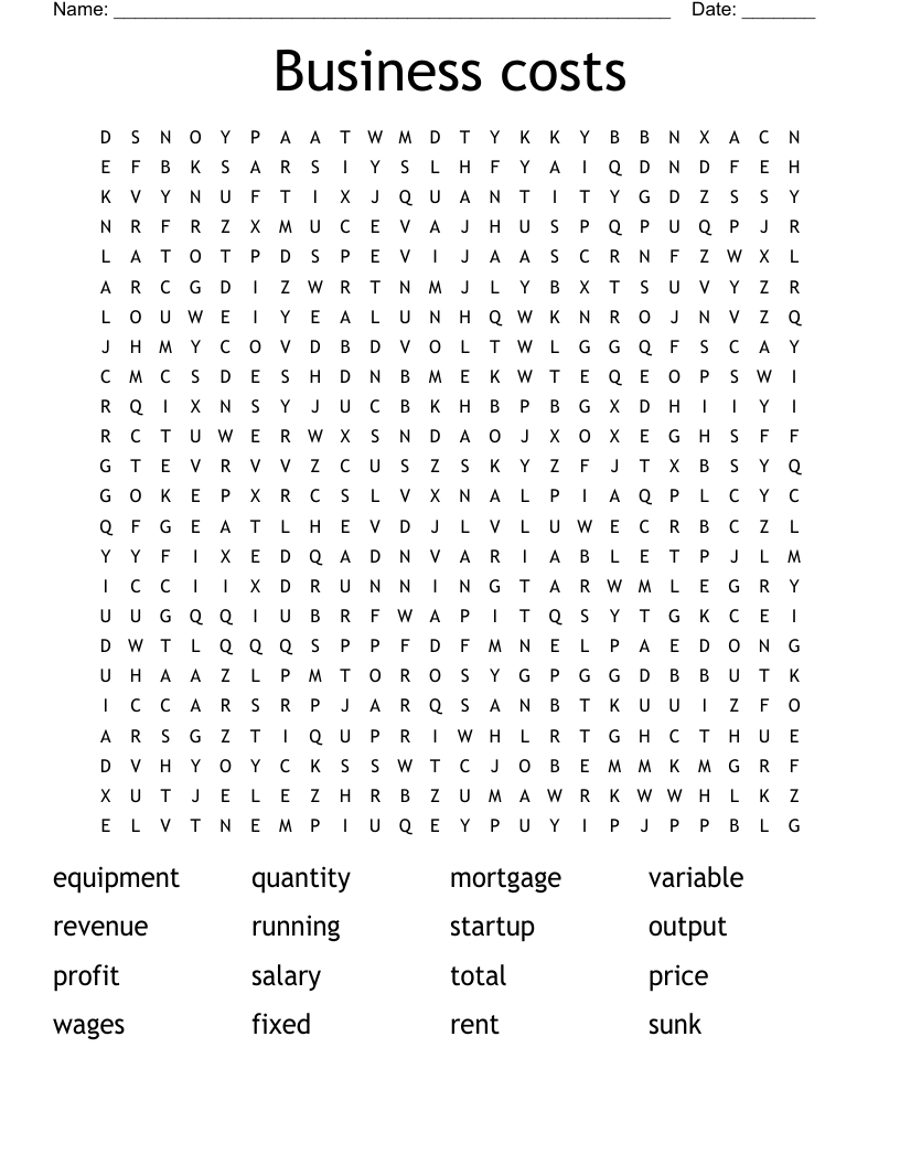 Business costs Word Search
