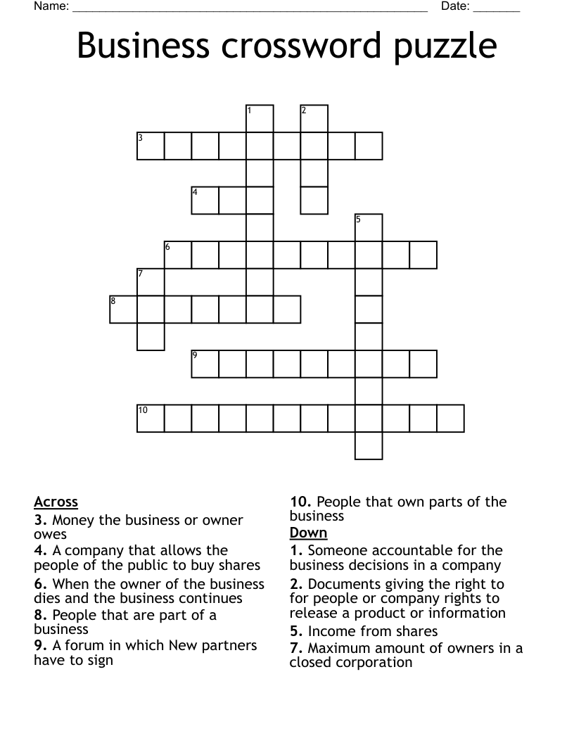 Business crossword puzzle 