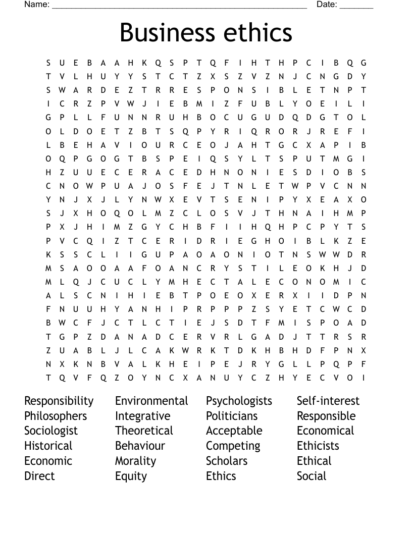 Business ethics Word Search
