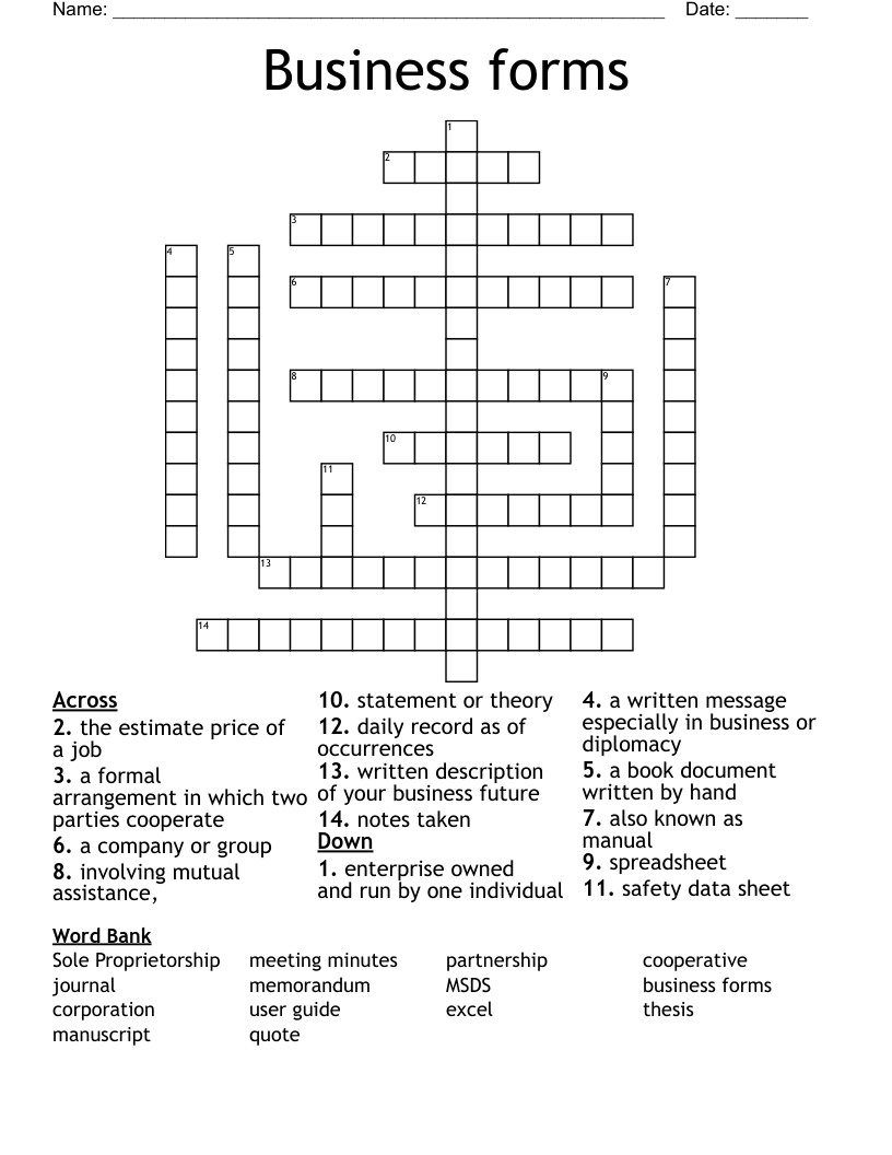 Business forms Crossword
