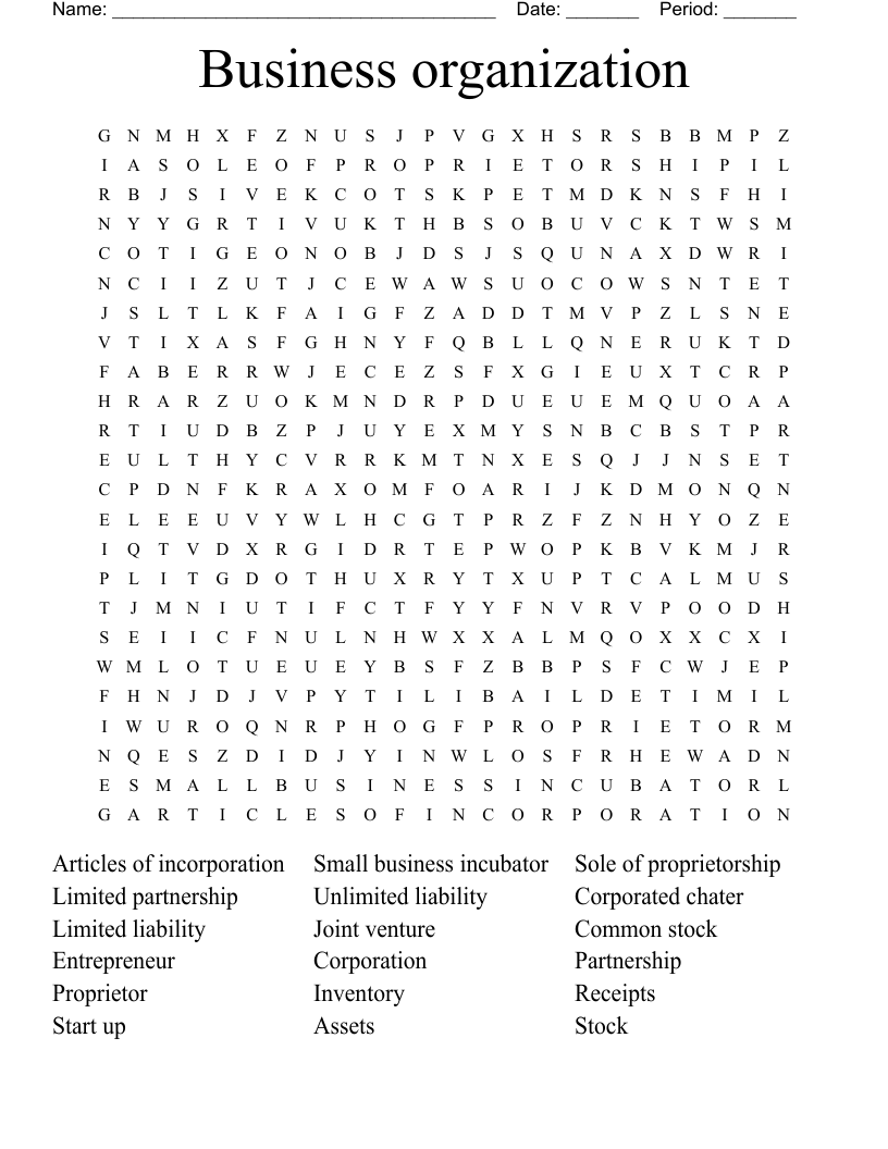 Business organization  Word Search